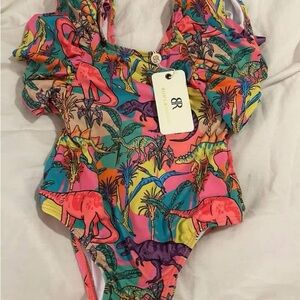 Colorful Dinosaur Print Kids Swim One Piece